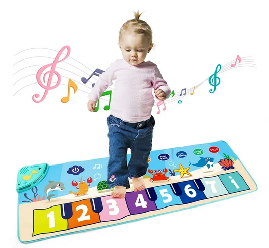 Music Pad, Upgraded Baby Toys for 1 Year Old Boys & Girls, 2 in 1 Musical Toys, Toddler Piano & Drum Mat, Learning Floor Blanket