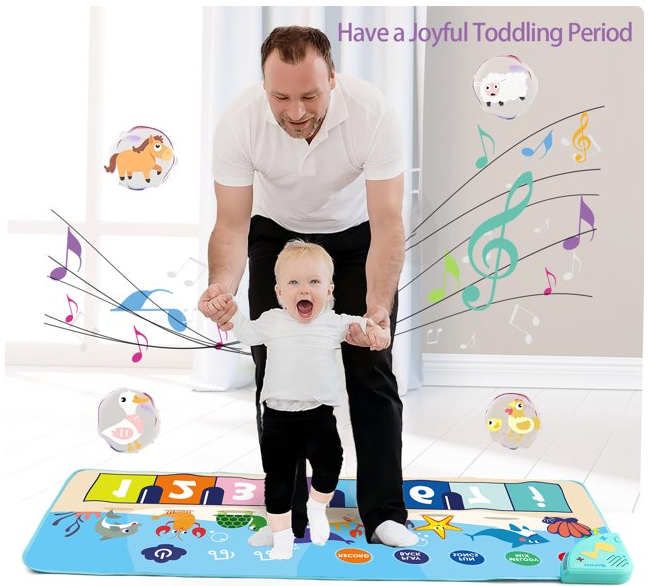 Music Pad, Upgraded Baby Toys for 1 Year Old Boys & Girls, 2 in 1 Musical Toys, Toddler Piano & Drum Mat, Learning Floor Blanket
