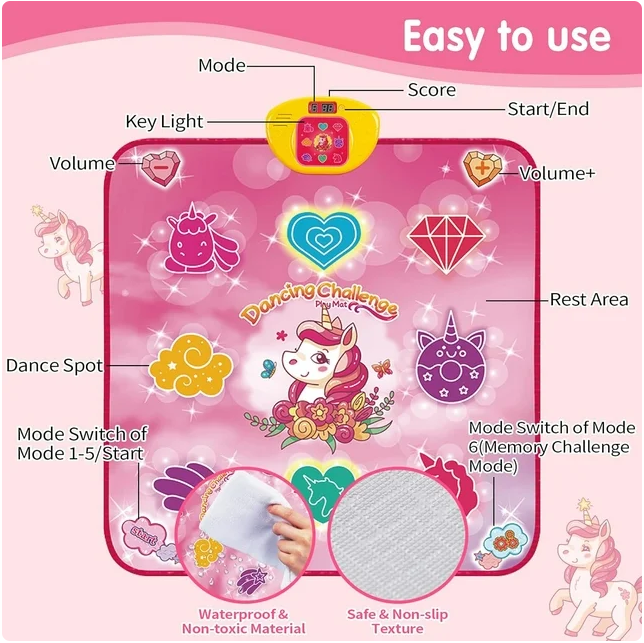 Dance Mat for Kids, 5 Modes Dance Pad Musical Educational Toy Christmas Birthday Gifts for Little Girls Boys 3-6 Years