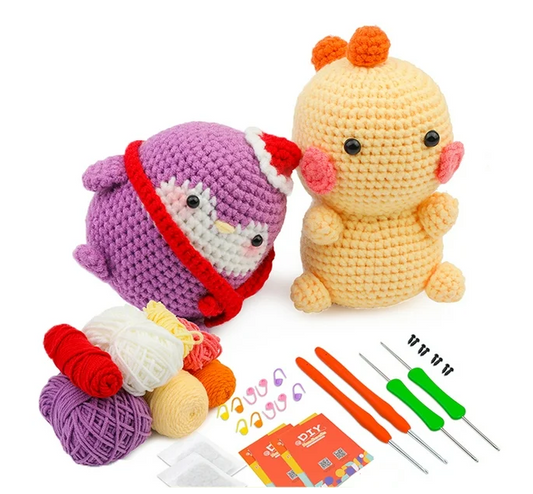 Crochet Starter Kit for Adults, Dinosaur & Penguin Beginner Crochet Kit with Video Tutorial
