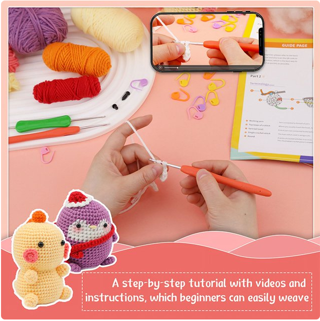 Crochet Starter Kit for Adults, Dinosaur & Penguin Beginner Crochet Kit with Video Tutorial