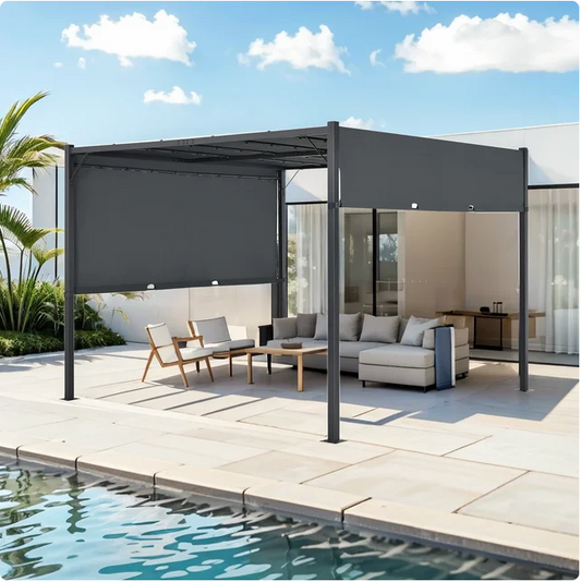 10 x 10 Pergola for Outdoor, Retractable Pergola Canopy Sun Shade(UV Resistant & Waterproof), Modern Metal Pergola for Garden, Porch, Beach, Yard (Grey)