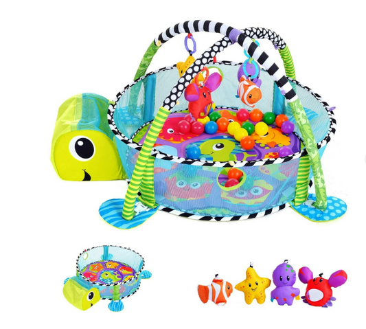 3 in 1 Baby Gym Play Mat Baby Activity with Ocean Ball,Green Turtle